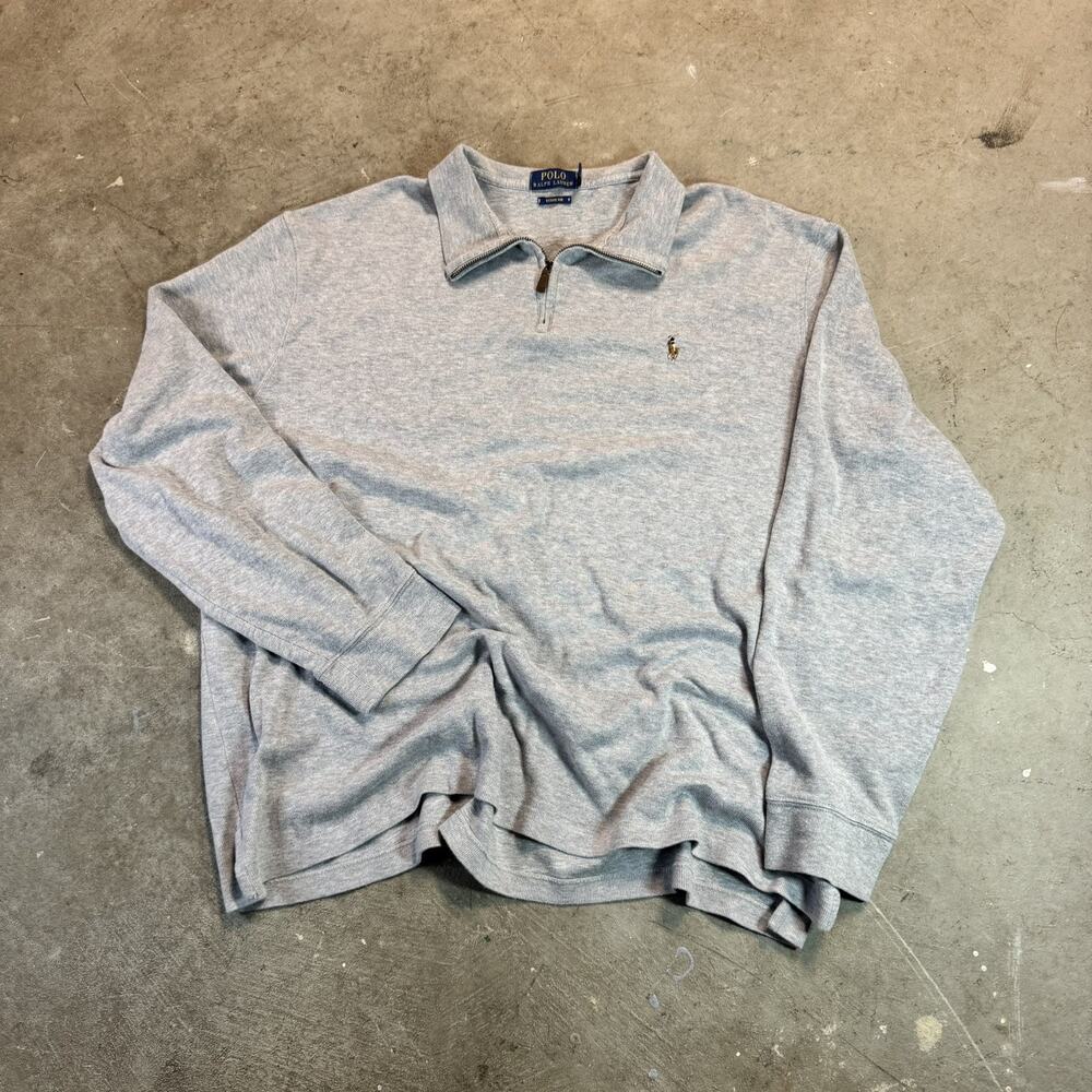 POLO RALPH LAUREN 1/4 ZIP ESTATE RIB SWEATER GRAY MENS XXL